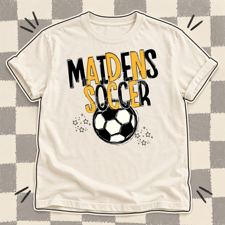 Maidens Black Yellow Gold Team Go Soccer Mascots DTF transfer mockup