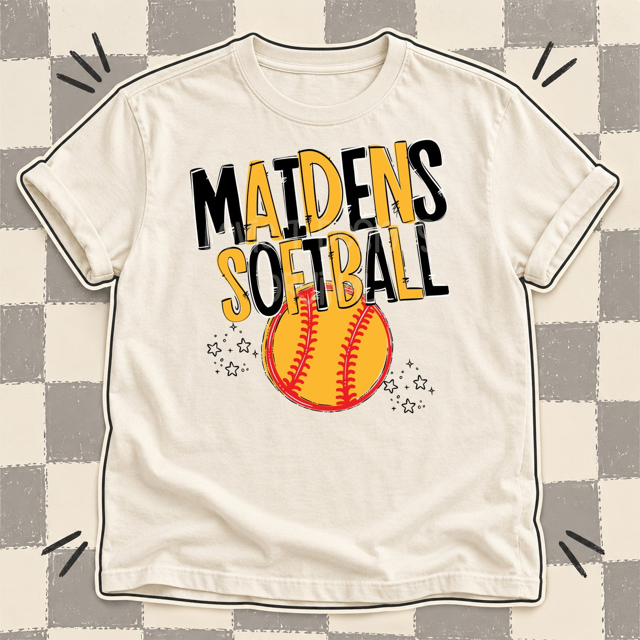 Team Go Softball Mascots Maidens Black Yellow Gold design