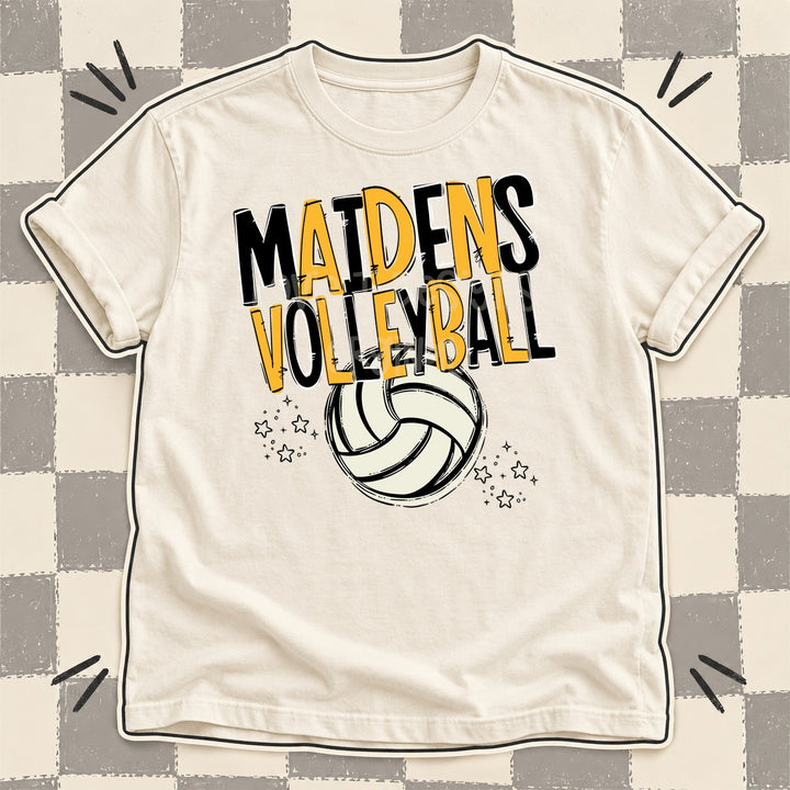 Maidens Black Yellow Gold Team Go Volleyball Mascots DTF transfer mockup