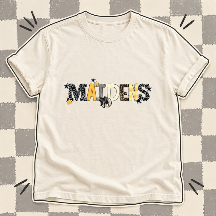 Maidens Black Yellow Gold White Mixed Doodle Baseball Mascots – Mascot Colors DTF transfer mockup