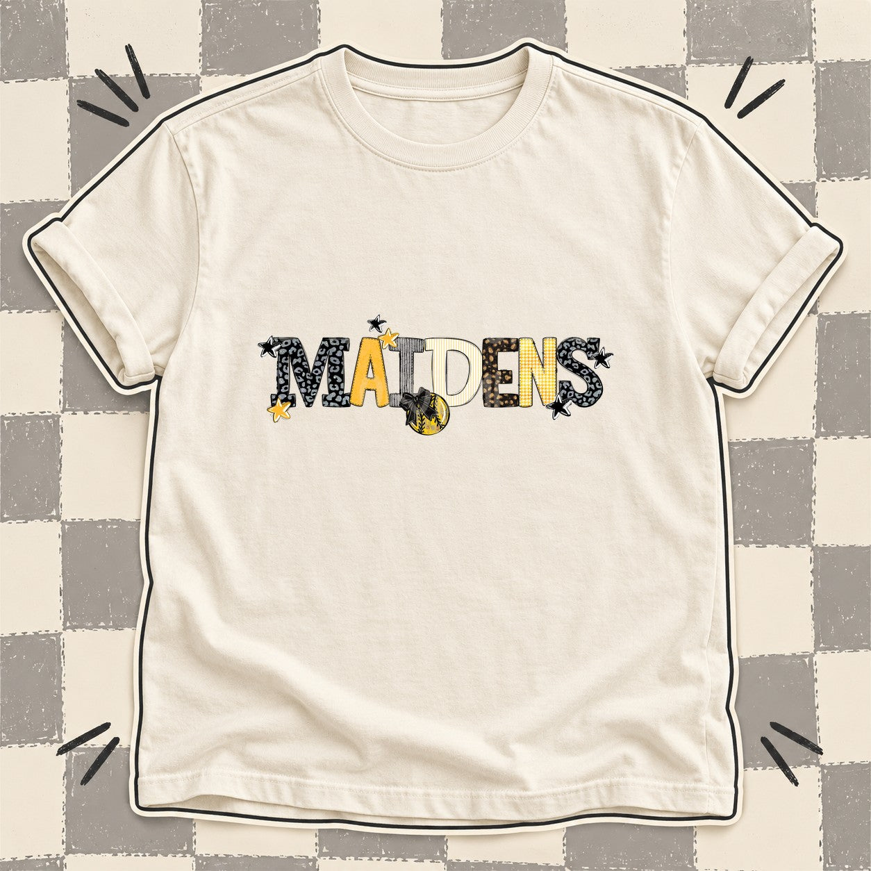 Mixed Doodle Softball Mascots – Mascot Colors Maidens Black Yellow Gold White design