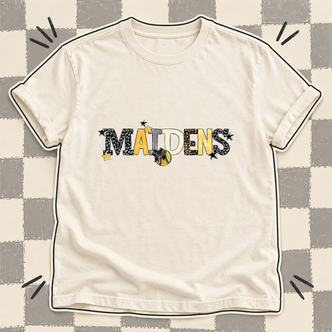 Maidens Black Yellow Gold White Mixed Doodle Softball Mascots – Mascot Colors DTF transfer mockup