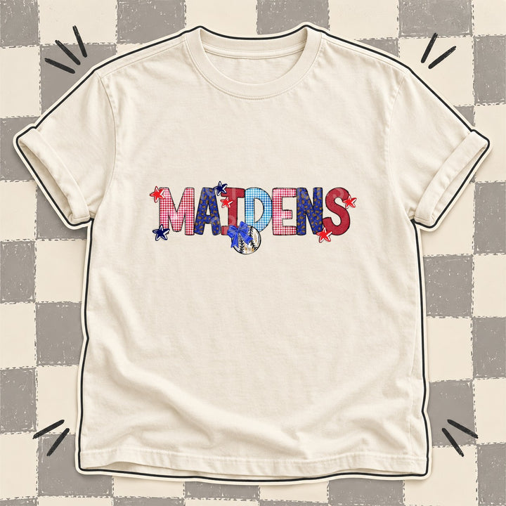 Maidens Mixed Doodle Baseball Mascots – Red and Royal DTF transfer mockup