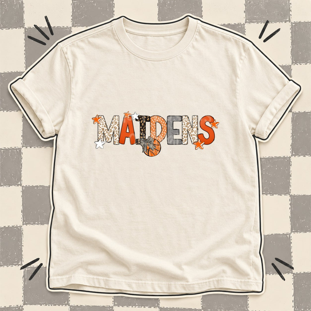 Maidens Mixed Doodle Basketball Mascots – Orange and Brown DTF transfer mockup