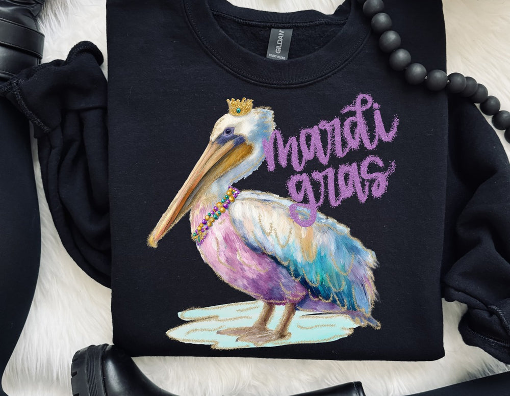 Mardi Gras Pelican DTF transfer design – image 1
