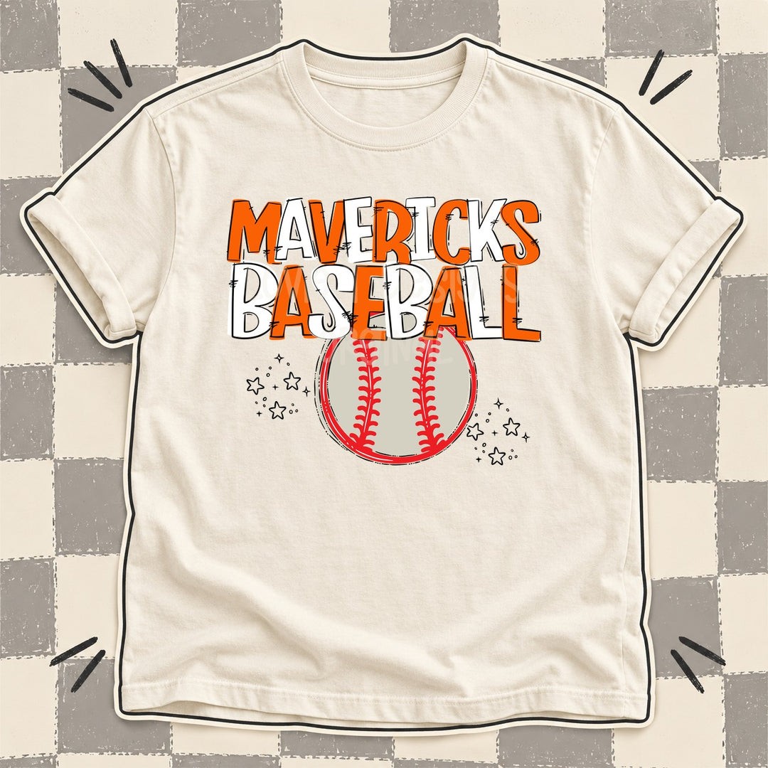 Mavericks Orange White Team Go Baseball Mascots DTF transfer mockup