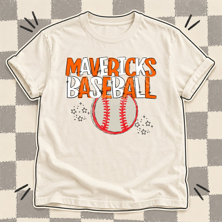 Mavericks Orange White Team Go Baseball Mascots DTF transfer mockup