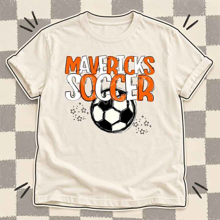Mavericks Orange White Team Go Soccer Mascots DTF transfer mockup