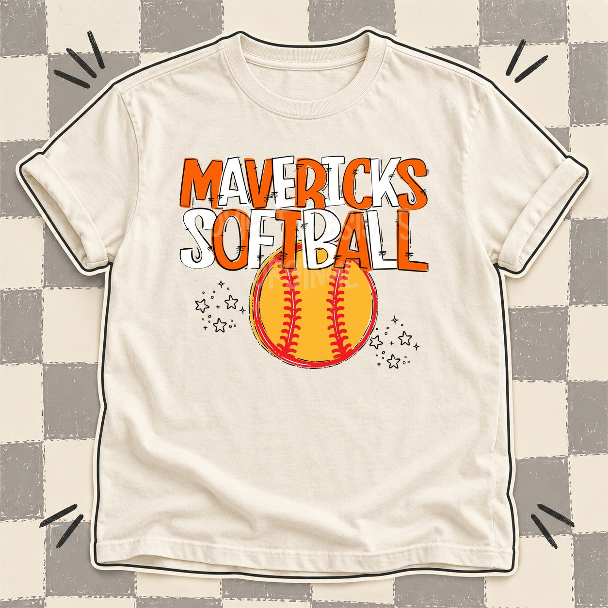 Team Go Softball Mascots Mavericks Orange White design