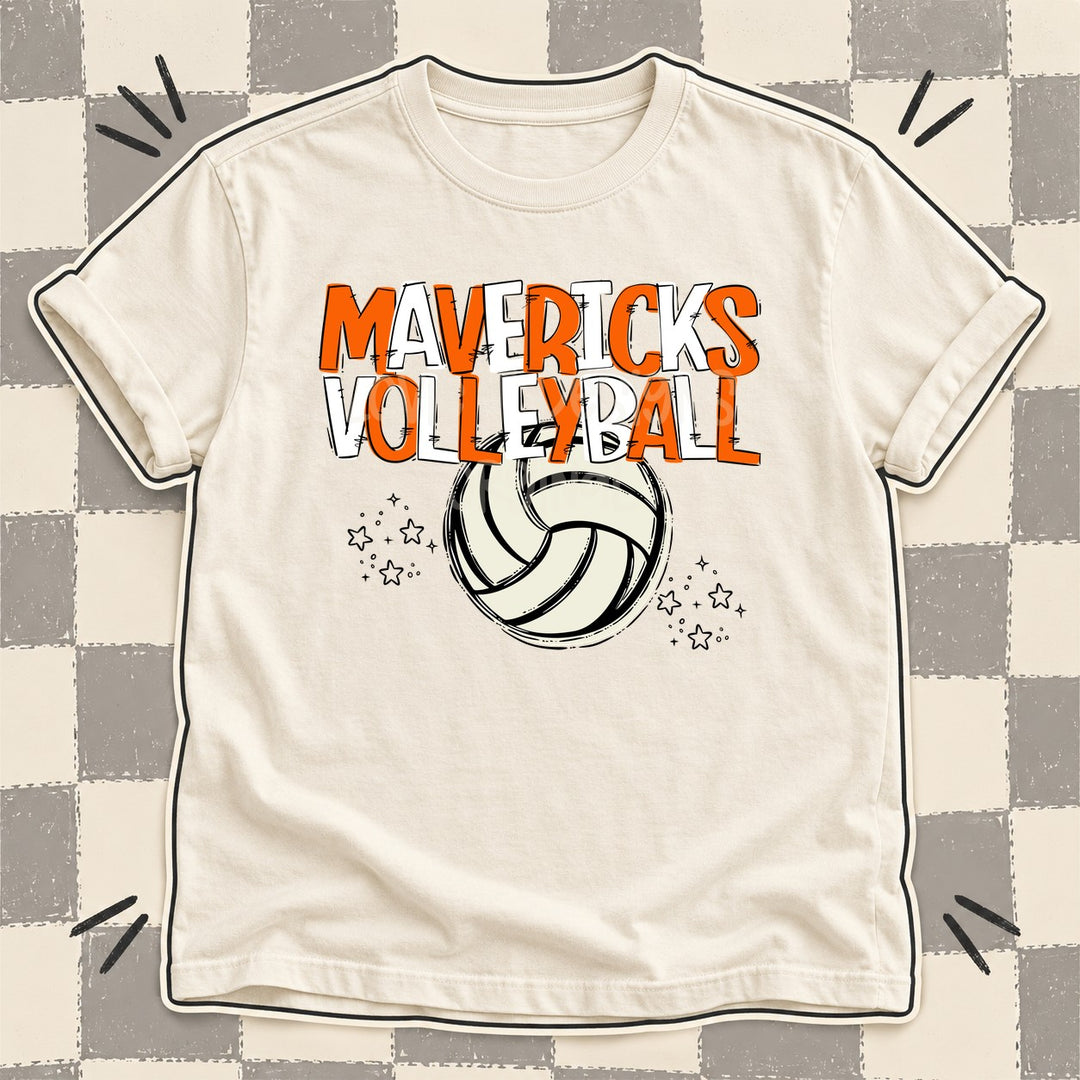 Mavericks Orange White Team Go Volleyball Mascots DTF transfer mockup