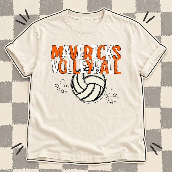 Mavericks Orange White Team Go Volleyball Mascots DTF transfer mockup