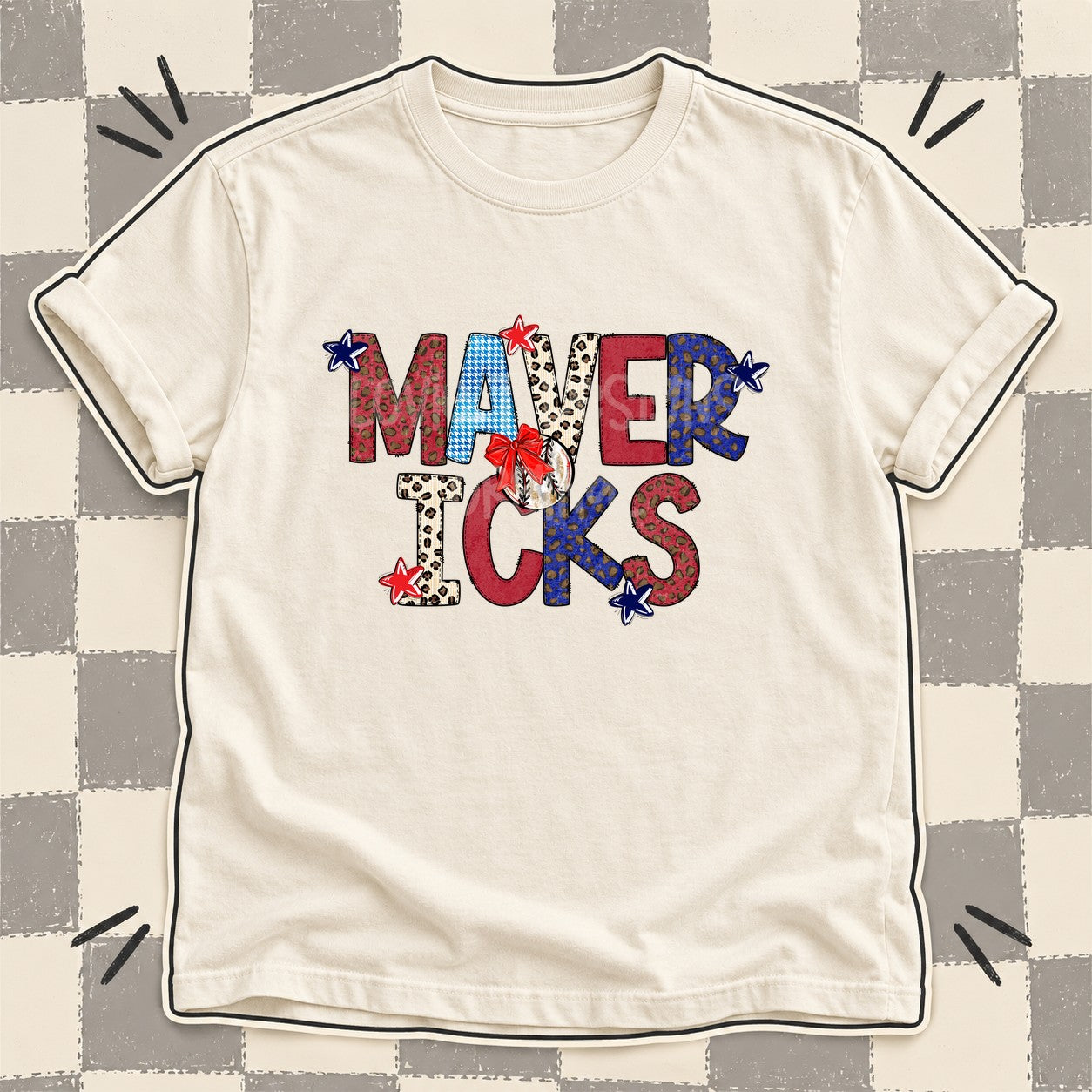 Mixed Doodle Baseball Mascots – Leopard Red Navy Mavericks design
