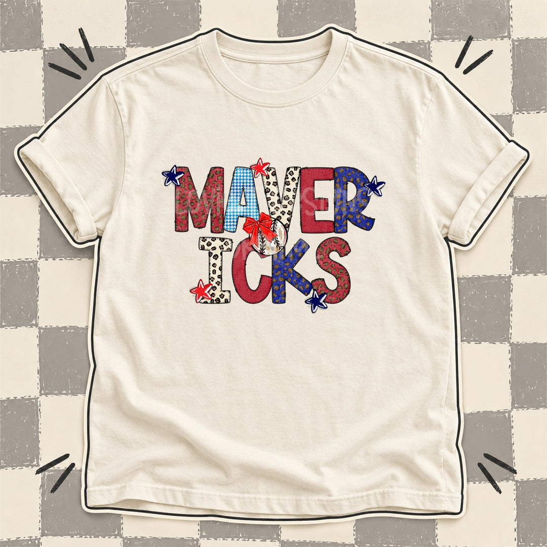 Mavericks Mixed Doodle Baseball Mascots – Leopard Red Navy DTF transfer mockup