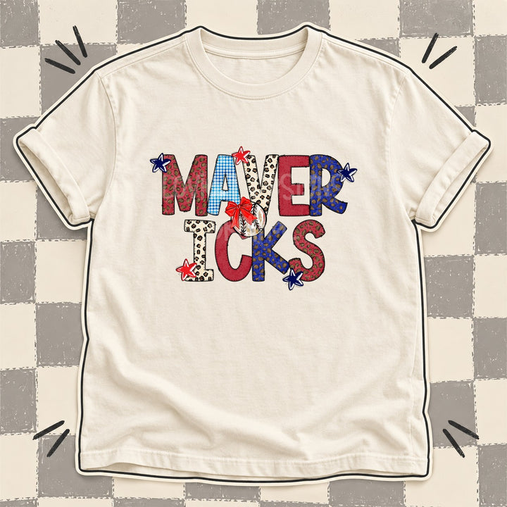 Mavericks Mixed Doodle Baseball Mascots – Leopard Red Navy DTF transfer mockup