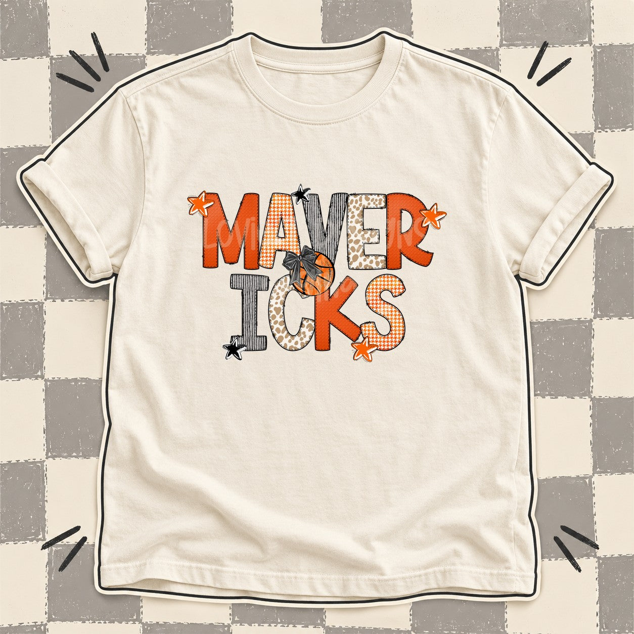 Mixed Doodle Basketball Mascots – Hoops Houndstooth Mavericks design
