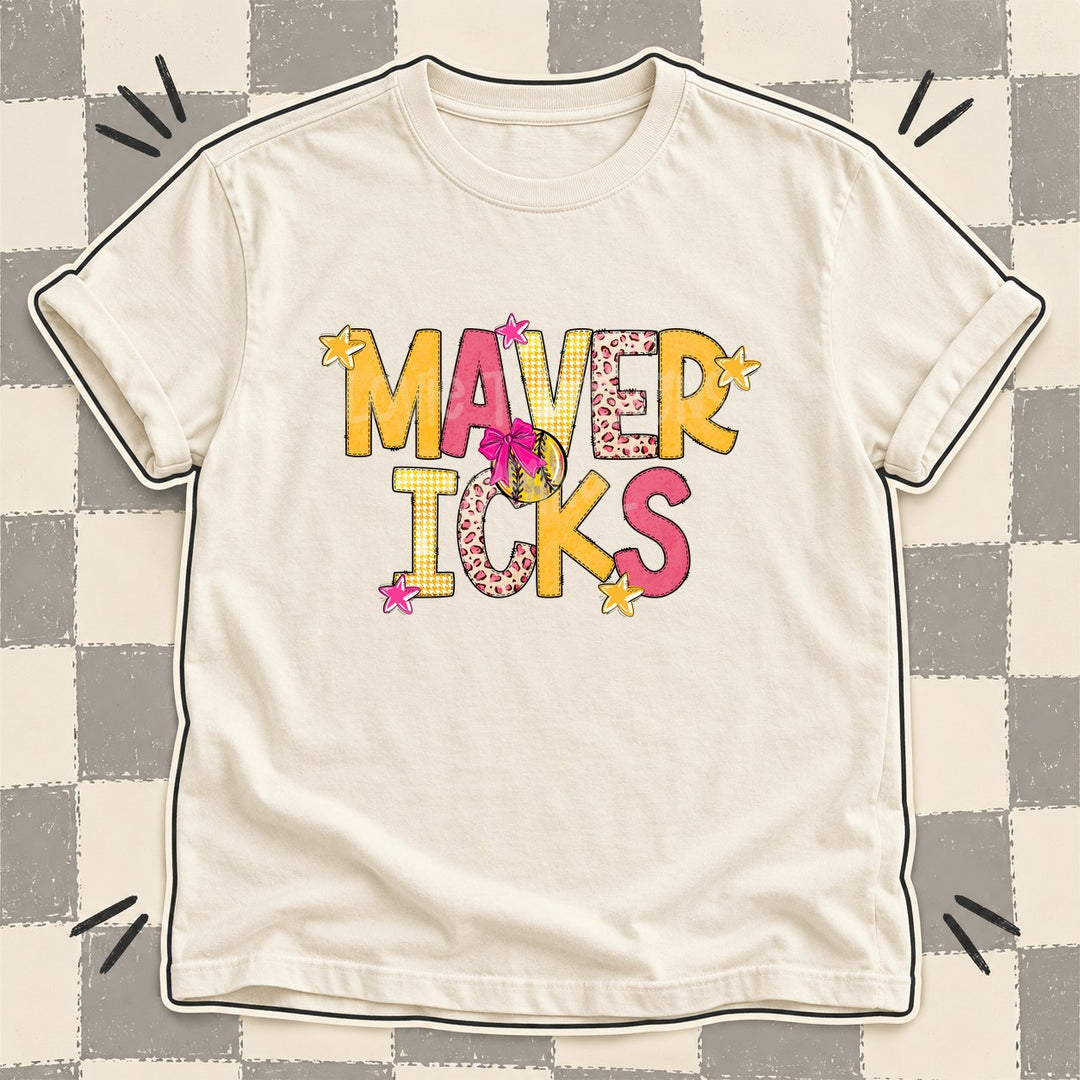 Mavericks Mixed Doodle Softball Mascots – Stitched Softball DTF transfer mockup