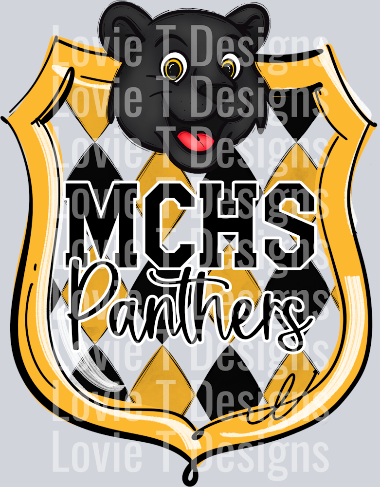 MCHS CUTE PANTHERS YELLOW GOLD SCHOOL CREST MASCOTS MASTER