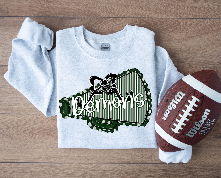 Megaphones and Bows Dark Green and Black Bow Demons DTF transfer design – image 1