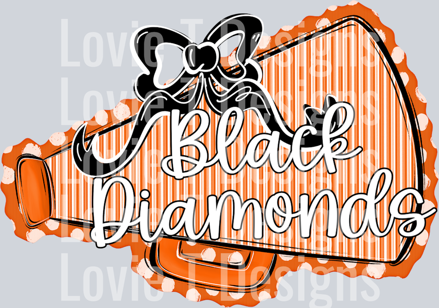 MEGAPHONES AND BOWS ORANGE AND BLACK BOW BLACK DIAMONDS