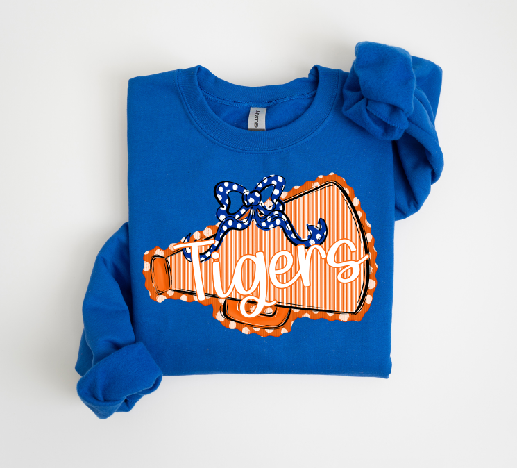 Megaphones and Bows Orange and Blue Dot Bow Tigers DTF transfer design – image 1