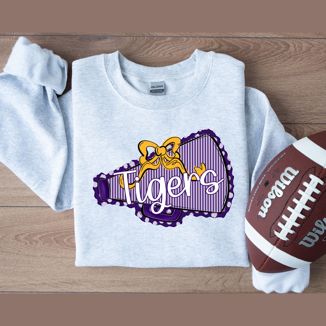 Megaphones and Bows Purple and Yellow Bow Tigers – DTF Transfer