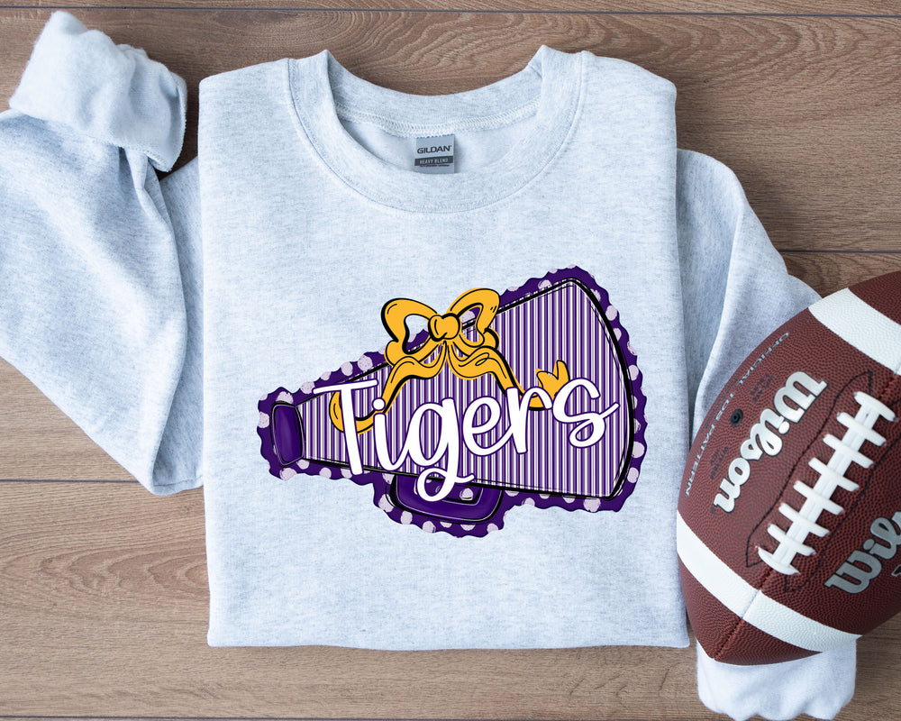 Megaphones and Bows Purple and Yellow Bow Tigers DTF transfer design – image 1