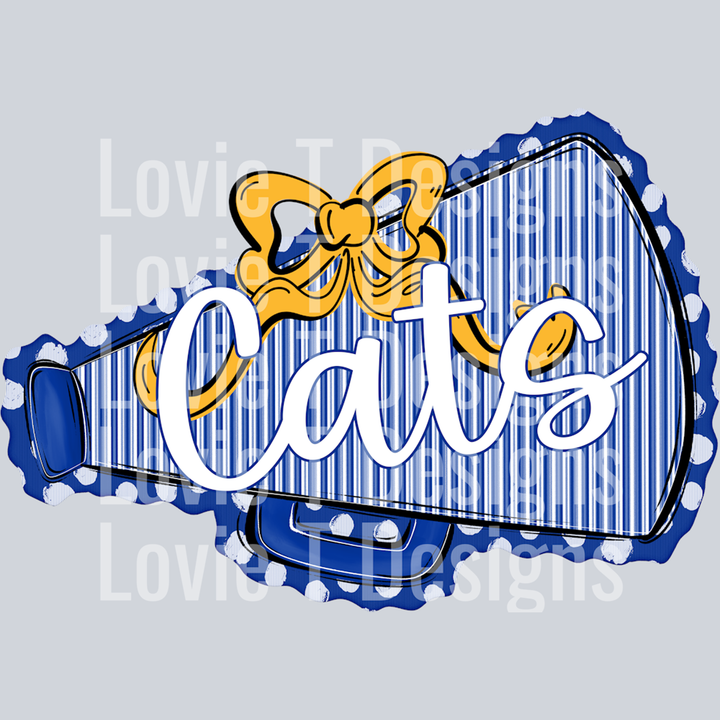 Megaphones and Bows Royal with Yellow Bow Cats – DTF Transfer