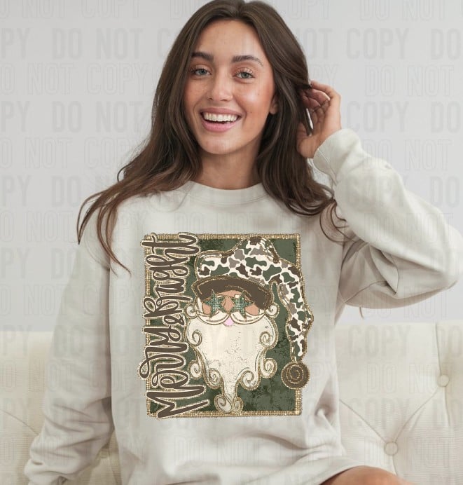 Merry and Bright Camo DTF transfer design