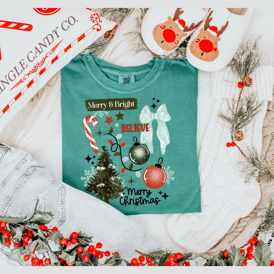 Merry and Bright Collage with Candy Cane – DTF Transfer