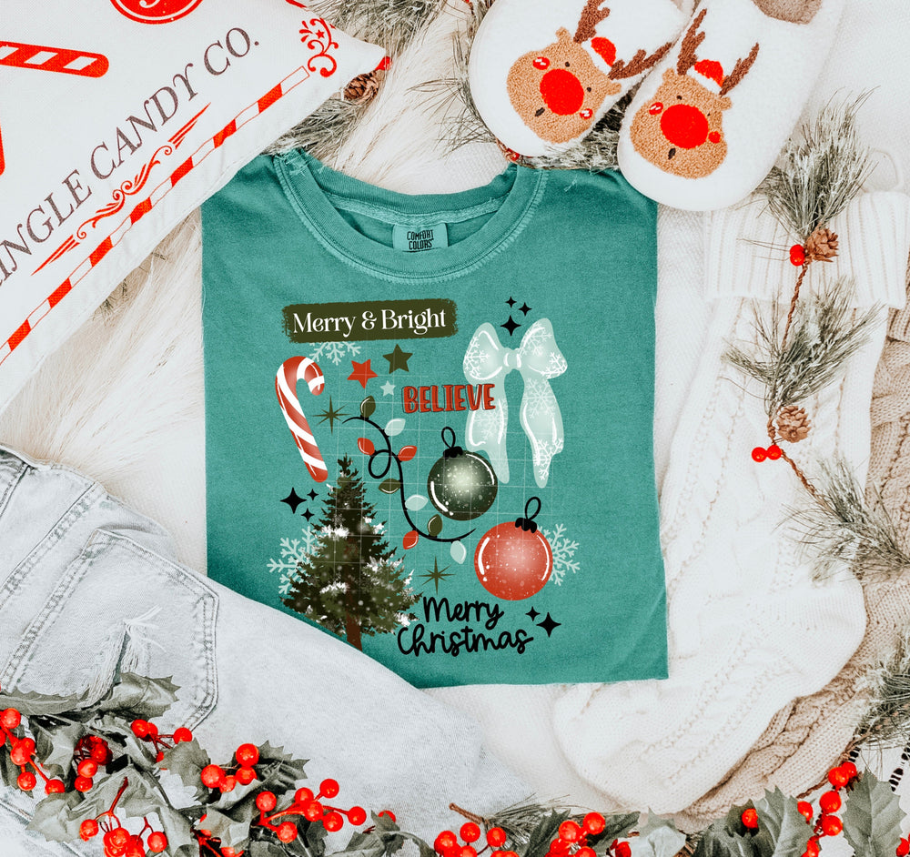 Merry and Bright Collage with Candy Cane DTF transfer design – image 1