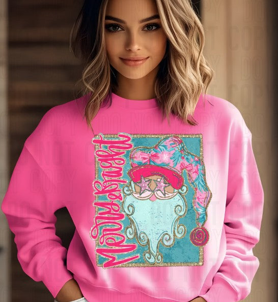Merry and Bright Pink Santa DTF transfer design – image 1
