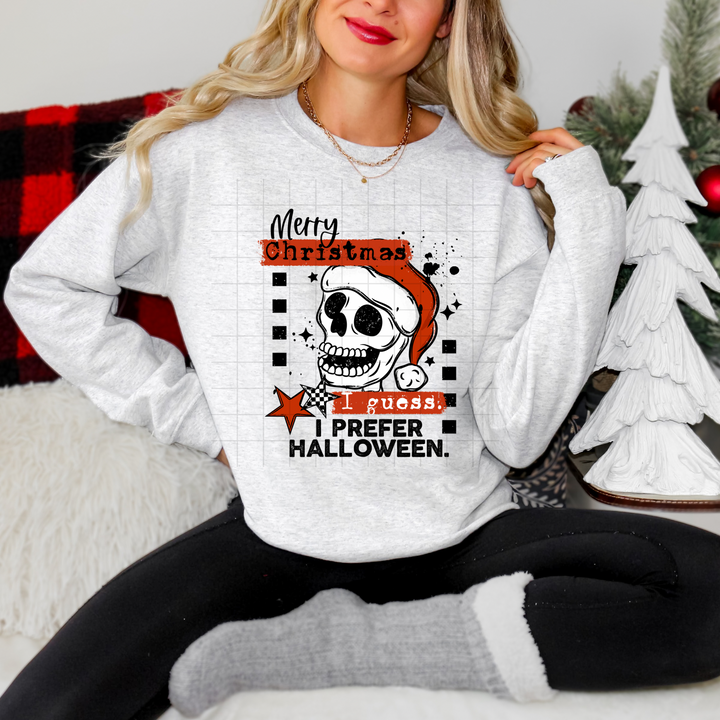 Merry Christmas I Guess I Prefer Halloween Skellie Black Text DTF transfer design – image 1
