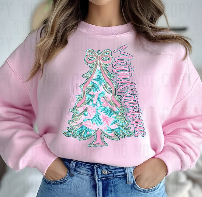 Merry Christmas Pastel Tree DTF transfer design – image 1