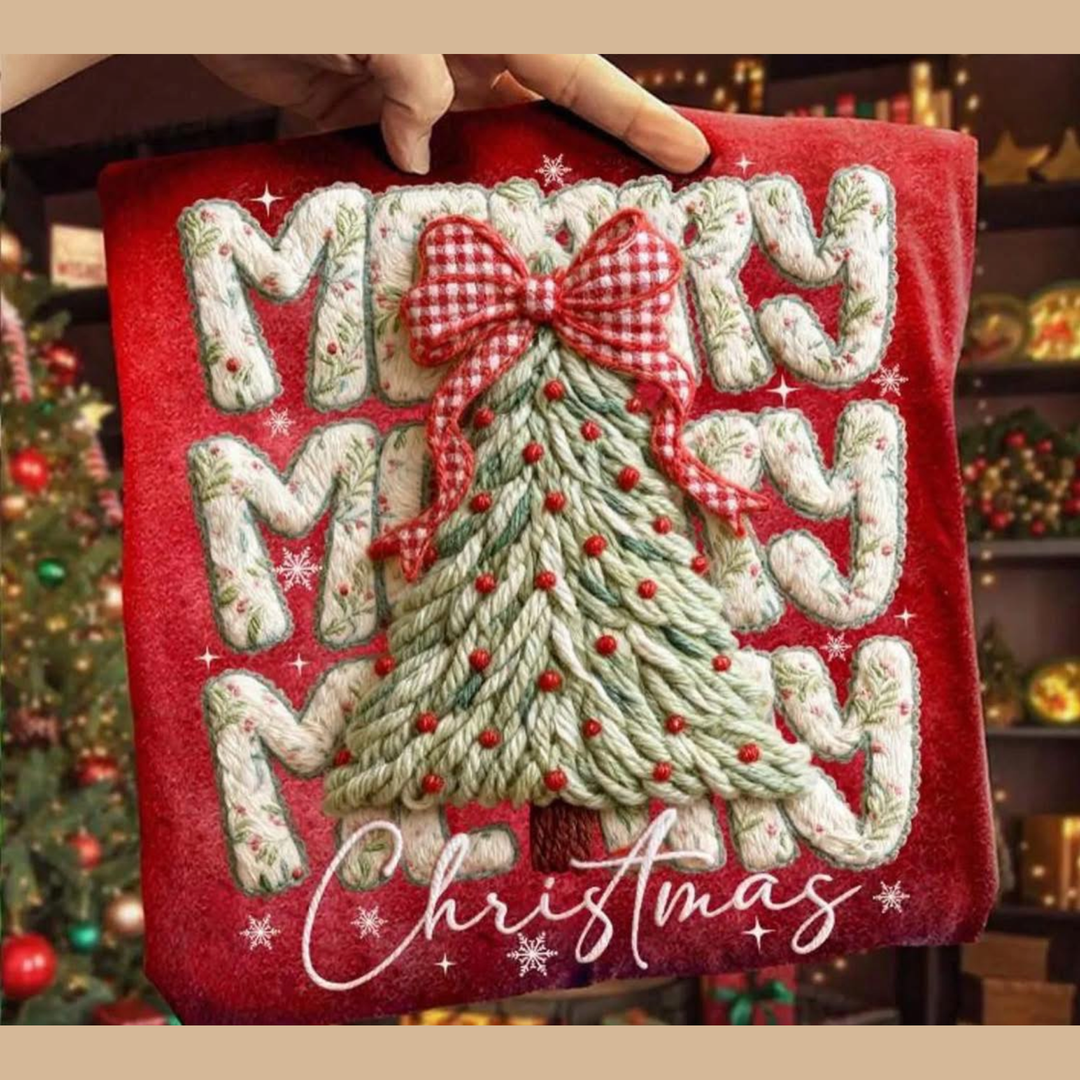 Merry Christmas Tree Faux Puff – DTF Transfer