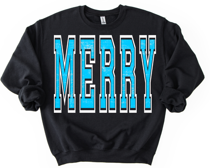 Merry Oversized Bright Blue DTF transfer design – image 1