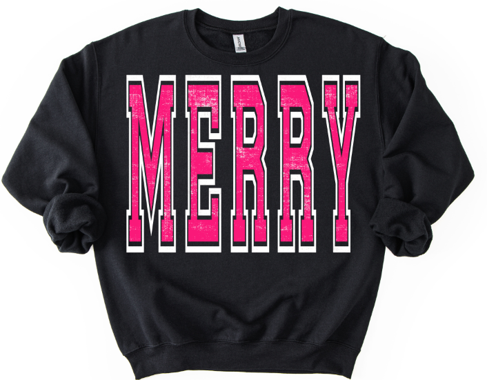 Merry Oversized Bright Pink DTF transfer design – image 1