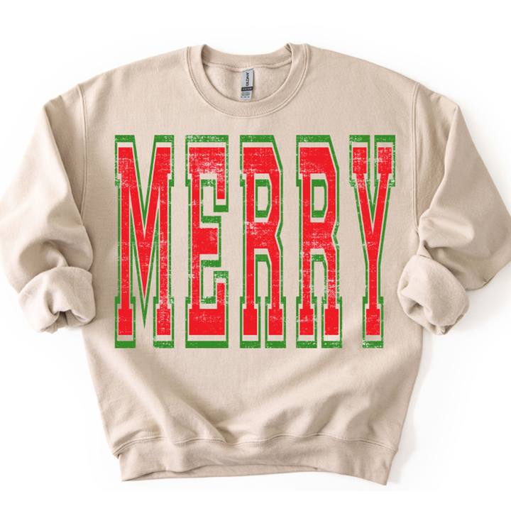 Merry Oversized Red and Green Outline – DTF Transfer