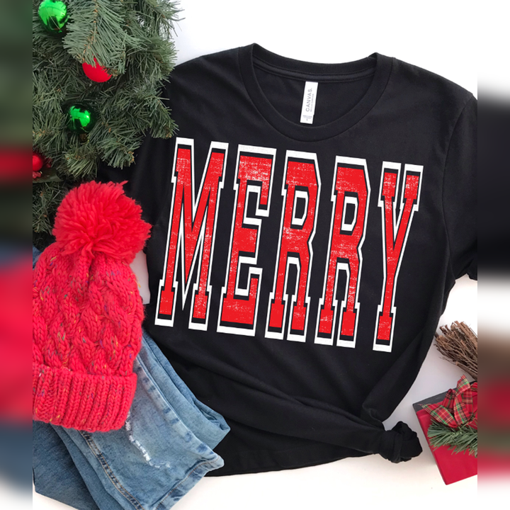 Merry Oversized Red and White Outline – DTF Transfer