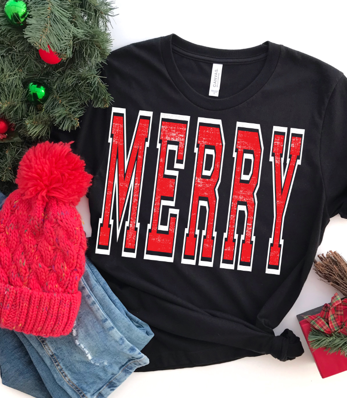 MERRY OVERSIZED RED AND WHITE OUTLINE