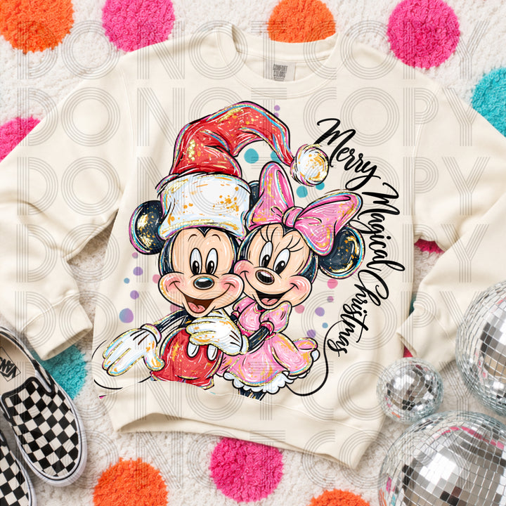 Merry Magical Christmas Mickey and Minnie DTF transfer mockup