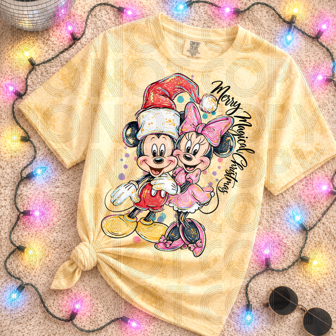 Merry Magical Christmas Mickey and Minnie DTF transfer mockup