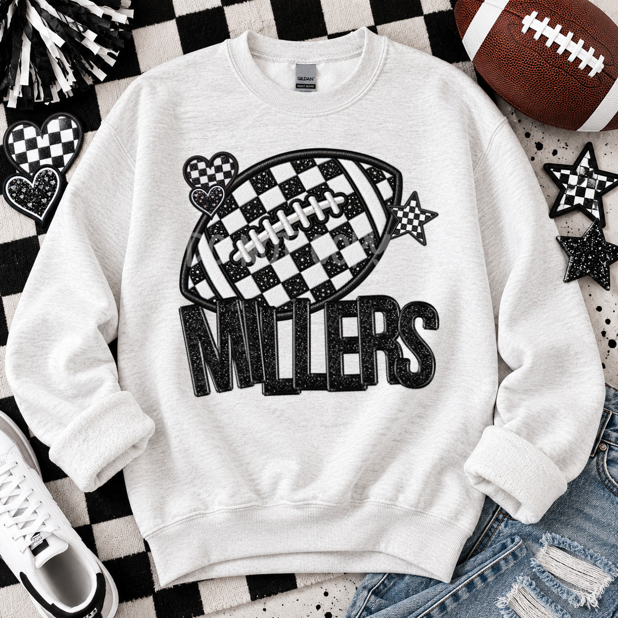 Checkered Football Faux Embroidery Mascots MILLERS design