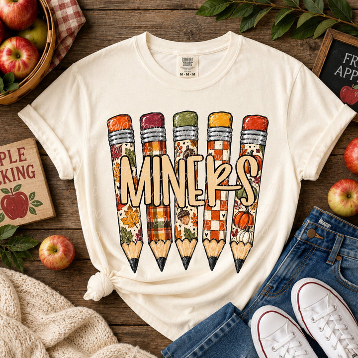 Fall Pencil Mascots Miners DTF transfer mockup