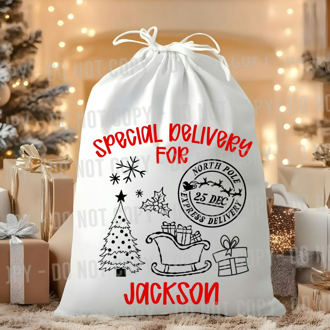 Santa Sack Special Delivery North Pole customizable DTF transfer mockup