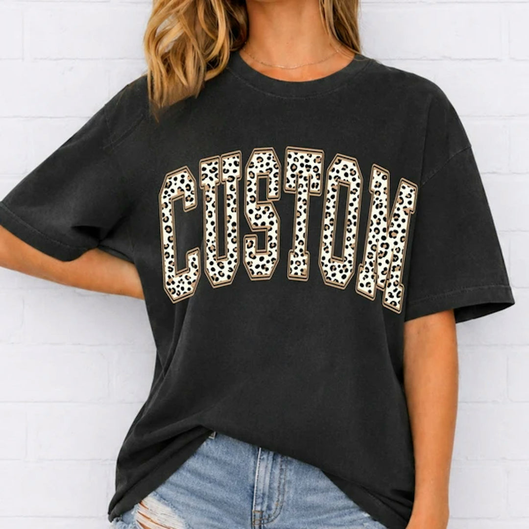 Brown Leopard Print Varsity Arch customizable DTF transfer mockup