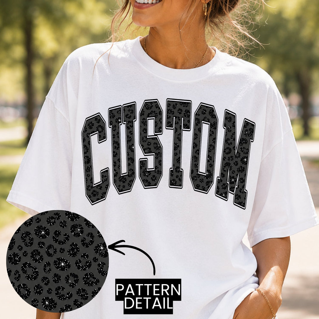 Black Leopard Faux Glitter Varsity Arch customizable DTF transfer mockup