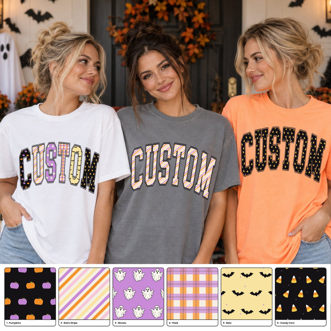 Retro Halloween Collection Varsity Arch customizable DTF transfer mockup