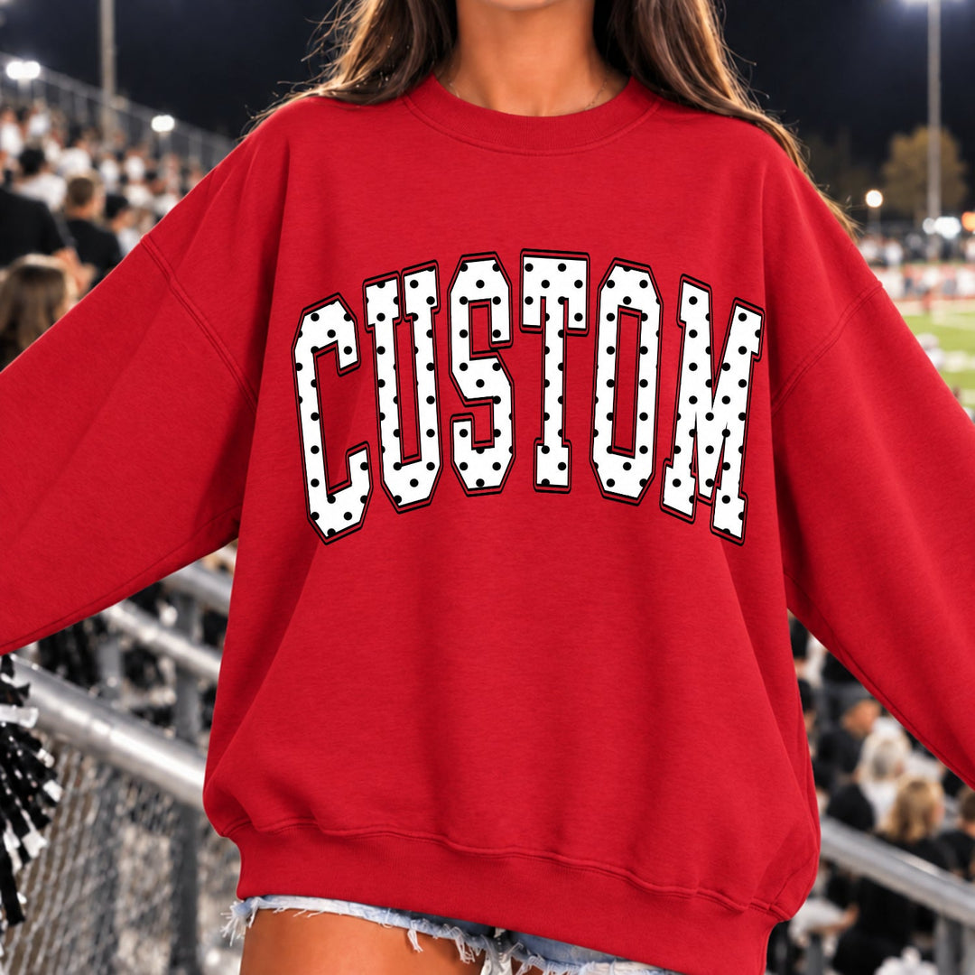 Black & White Polka Dot Varsity Arch customizable DTF transfer mockup