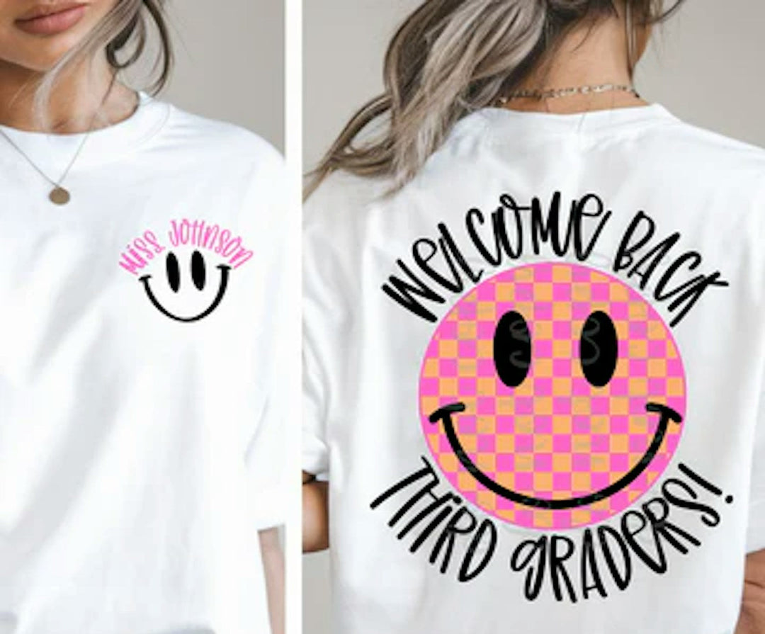 Smiley Welcome Back to School customizable DTF transfer