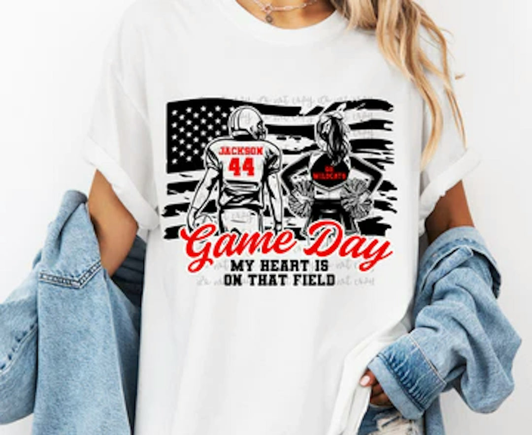 Football and Cheerleader Flag Game Day customizable DTF transfer mockup